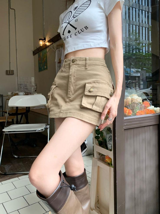 Owronline - ins style street solid color low waist slim hip skirt