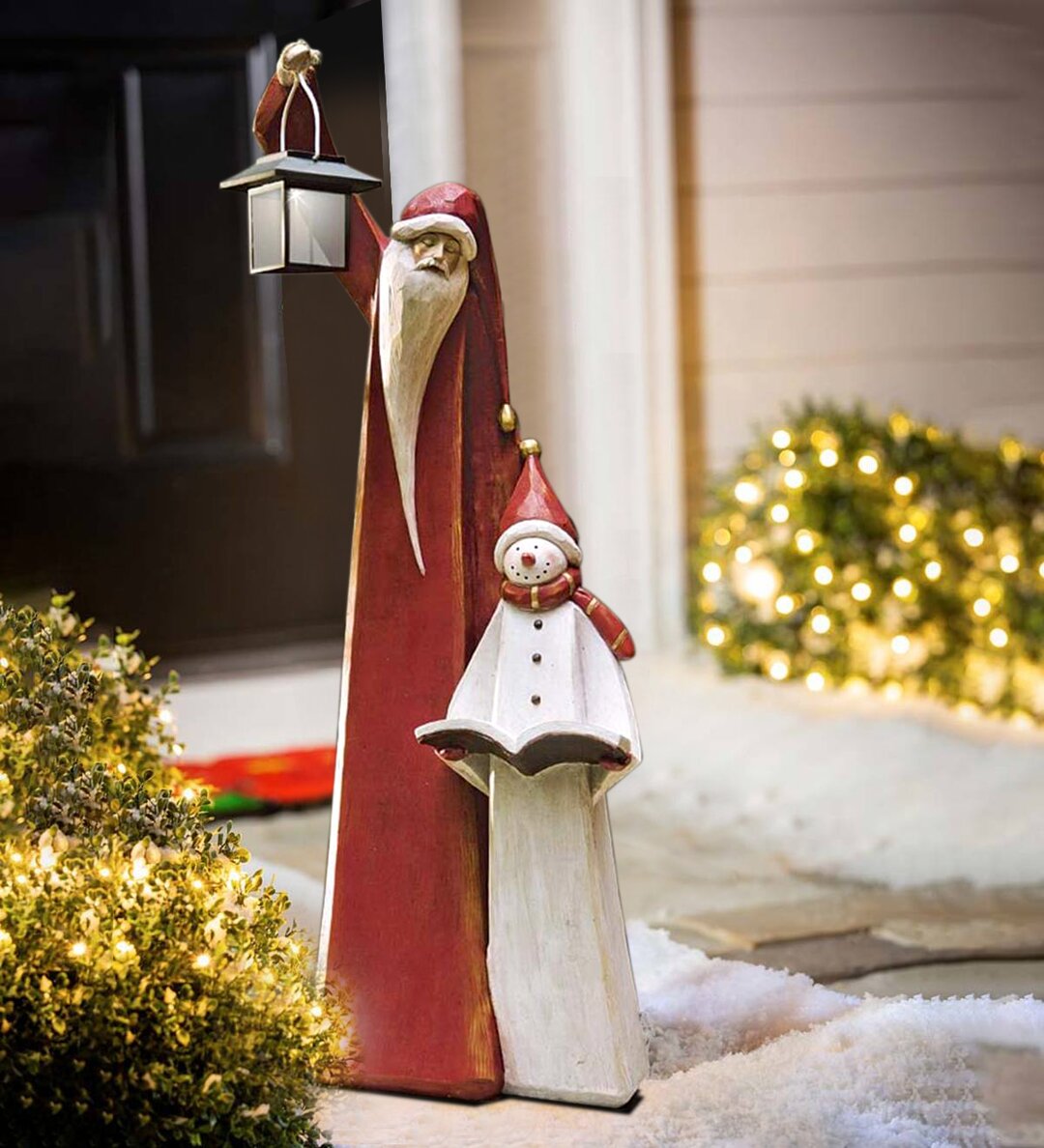 Owronline - Santa And Snowman Sculpture