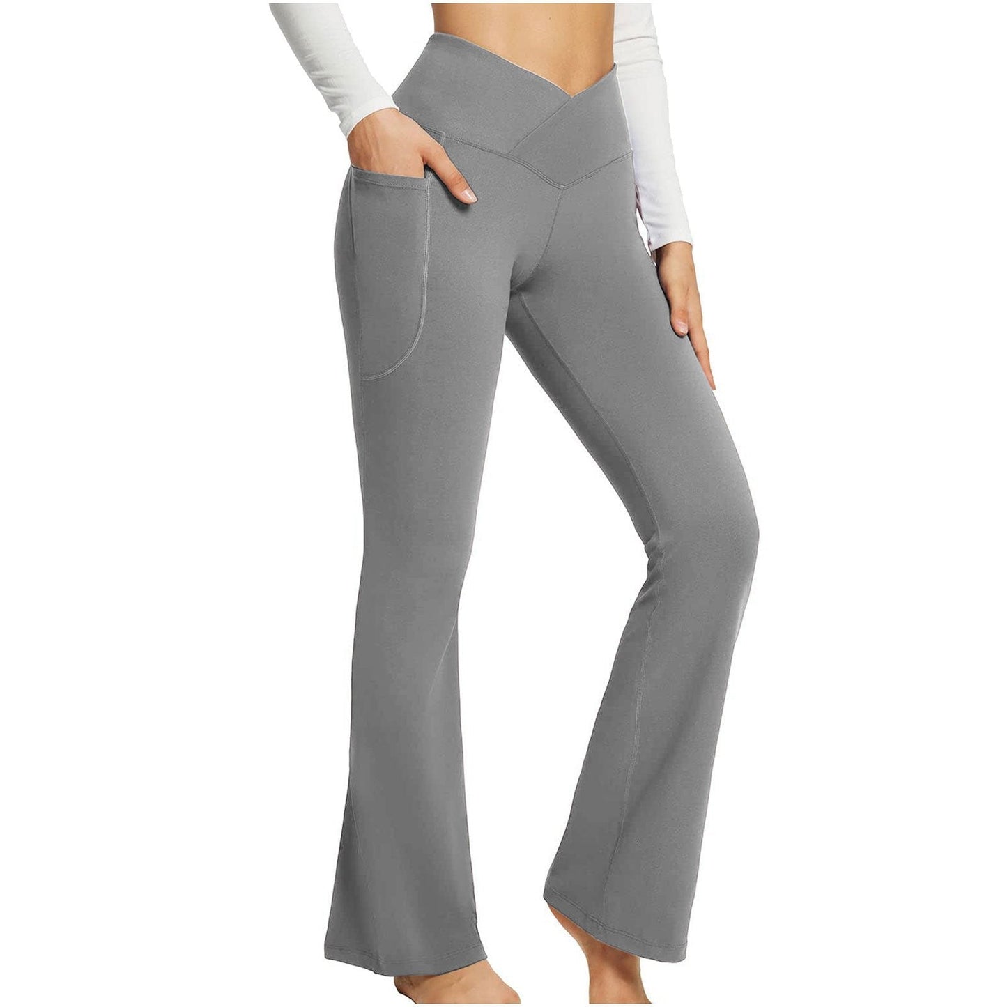 Owronline - High Waisted Lift Butt Flare Yoga Leggings With Pockets