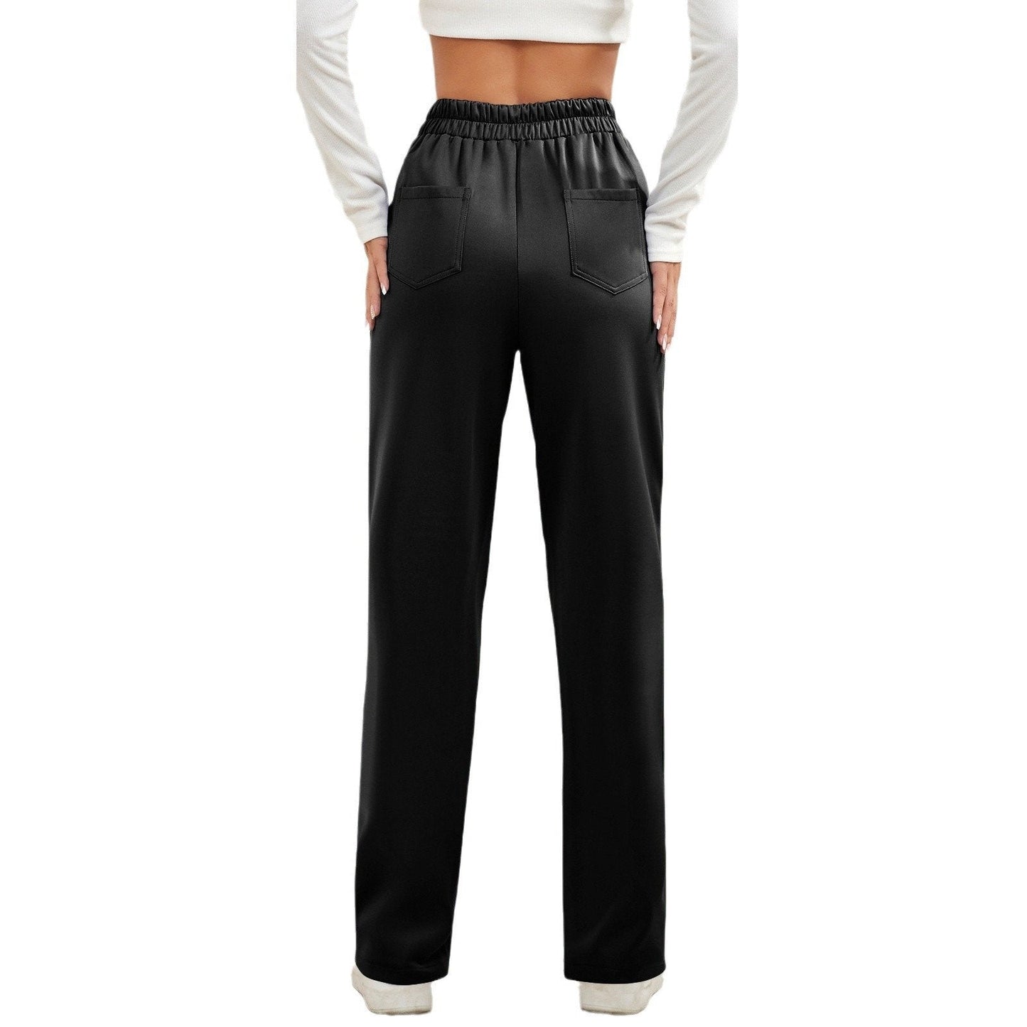 Owronline - High Waisted Button Multiple Pockets Straight Leg Casual Pants