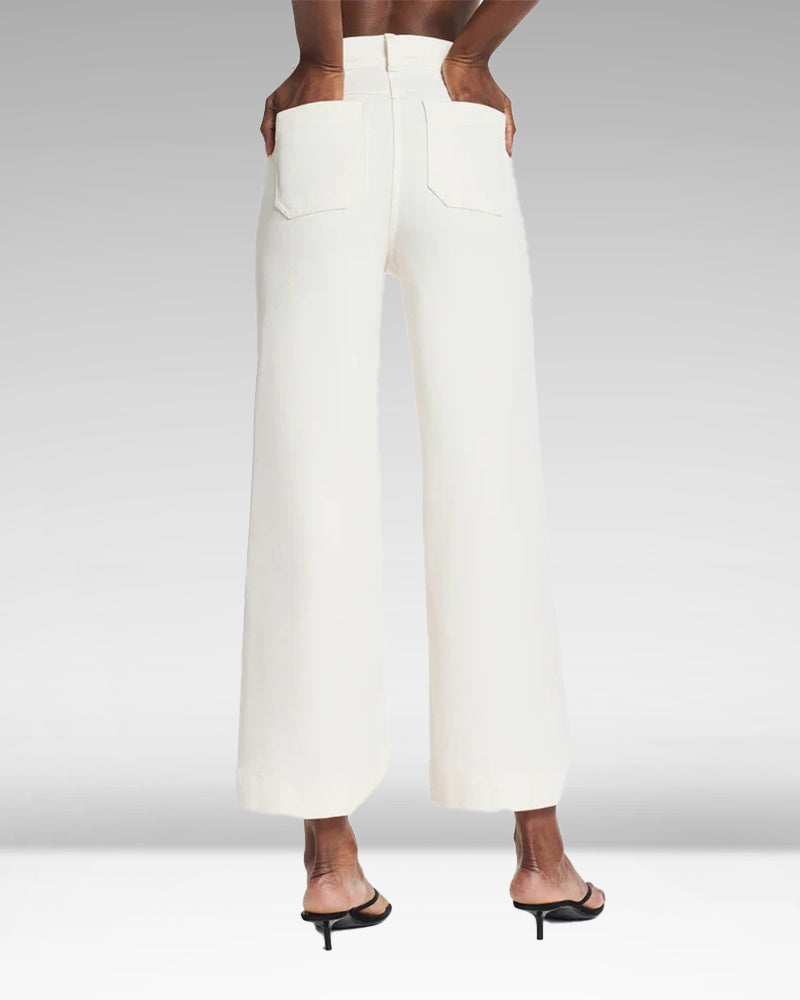 Owronline - Cropped Wide-Leg Patch Pocket Jeans