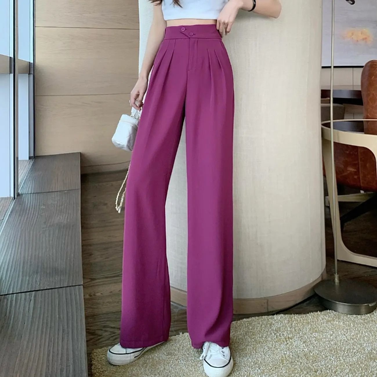 Owronline - Figure-flattering versatile high-waisted wide leg trousers