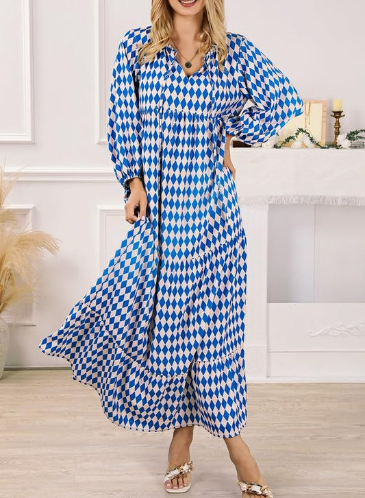 Owronline - Women's Puff Sleeve Floral Boho Maxi Dress