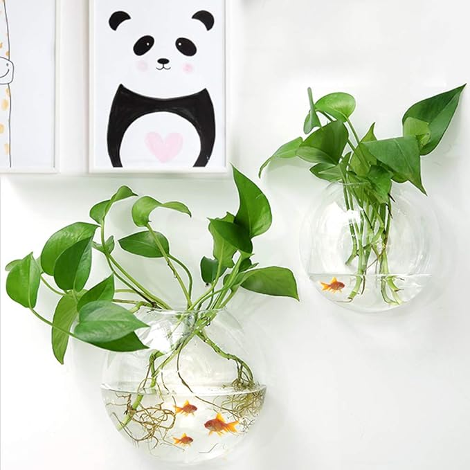 Owronline - Glass Oblate Globe Plants Containers Wall Mount Clear Flower Vase