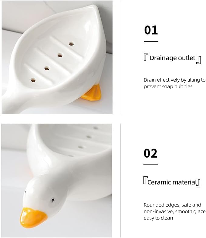 Owronline - Cute Ceramic Duck Soap Storage Drainer Box No Standing Water