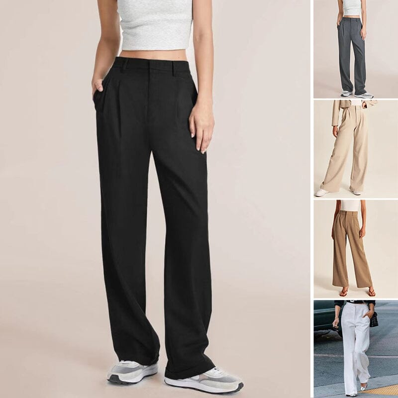 Owronline - Fashionable Commuter Drape Slimming High-Waisted Wide Leg Pants