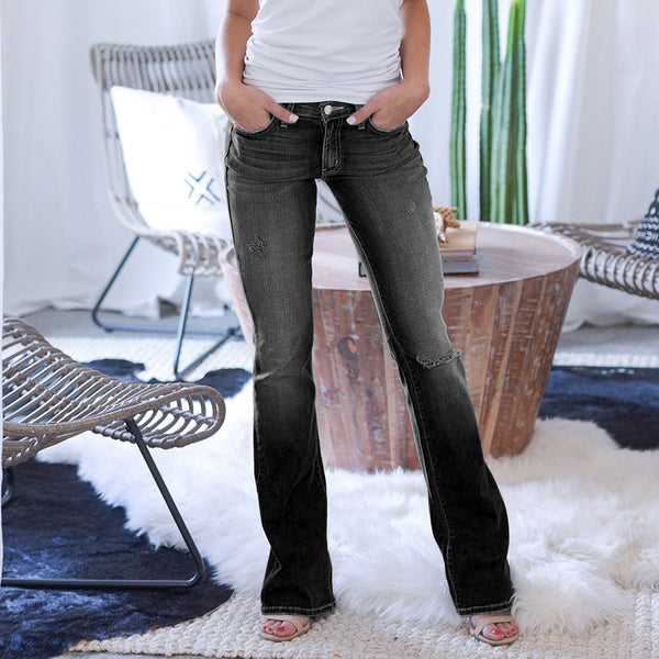 Owronline - 70s Stretch Hip Hugger Street Style Bootcut Jeans