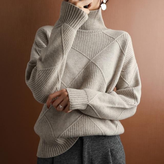 Owronline - Loose Cashmere Turtleneck Sweater Cardigan