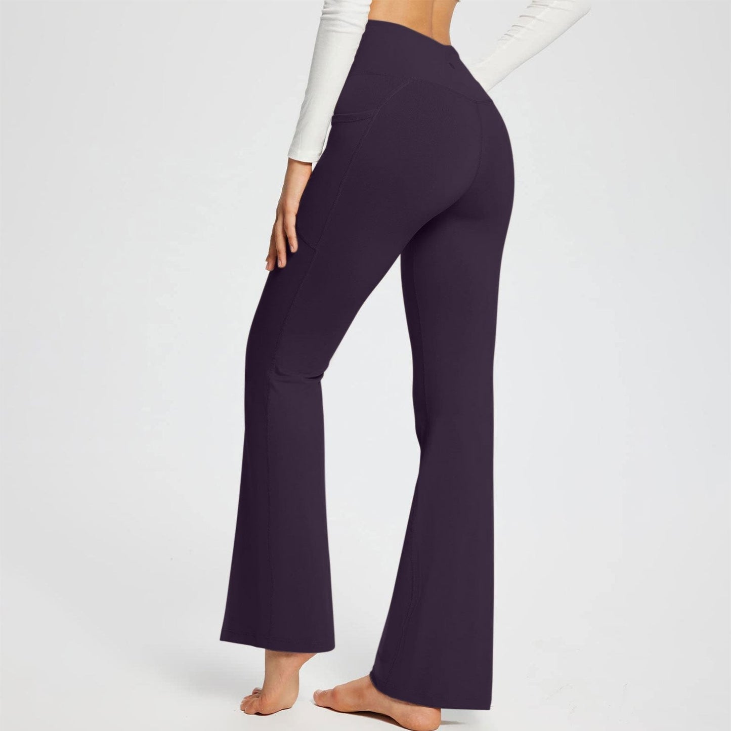 Owronline - High Waisted Lift Butt Flare Yoga Leggings With Pockets