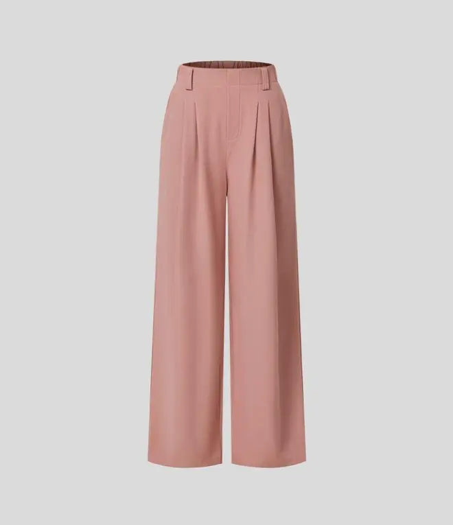 Owronline - High Waisted Plicated Side Pocket Wide Leg Waffle Casual Pants