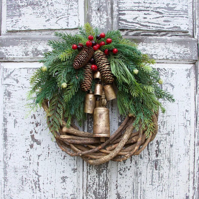 Owronline - Farmhouse Christmas Wreath, Boho Wreath, Holiday Wreath