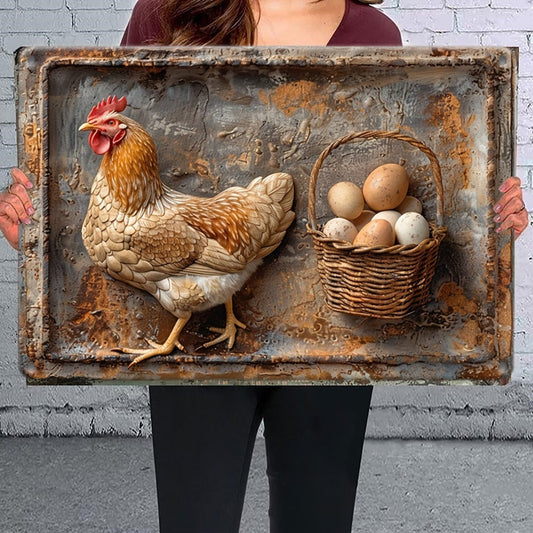 Owronline - Vintage Chicken & Fresh Eggs Metal Sign - Rustic Wall Decor