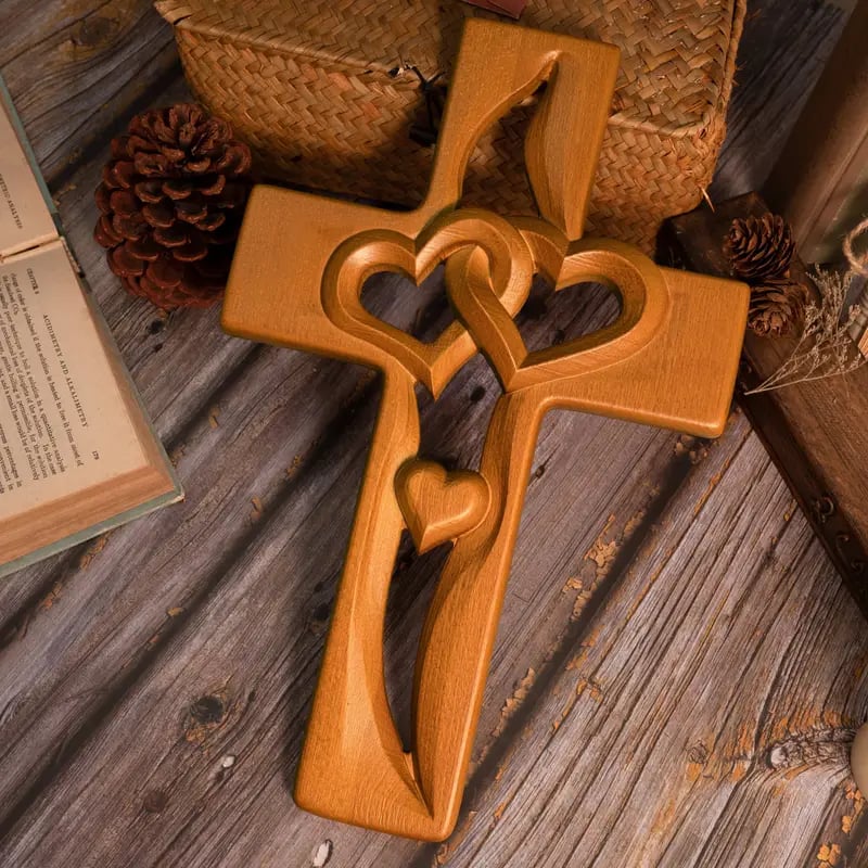 Owronline - Intertwined Heart Wooden Cross(6.3*9.8 in)