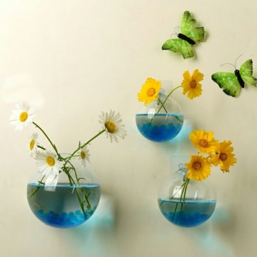 Owronline - Glass Oblate Globe Plants Containers Wall Mount Clear Flower Vase