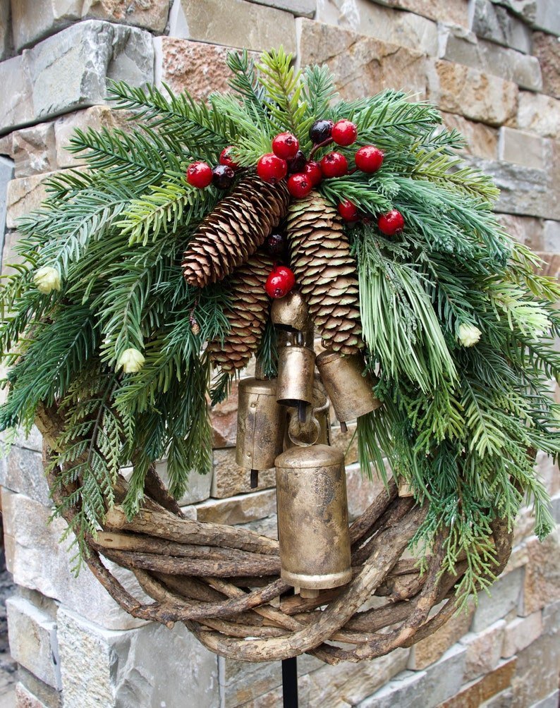 Owronline - Farmhouse Christmas Wreath, Boho Wreath, Holiday Wreath