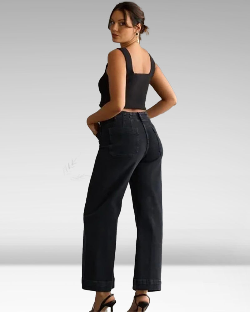 Owronline - Cropped Wide-Leg Patch Pocket Jeans