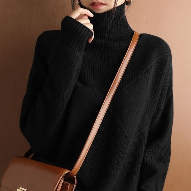 Owronline - Loose Cashmere Turtleneck Sweater Cardigan