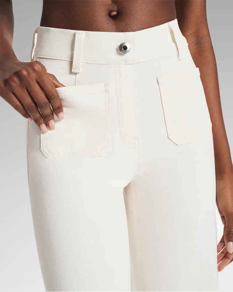 Owronline - Cropped Wide-Leg Patch Pocket Jeans