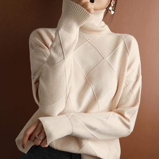 Owronline - Loose Cashmere Turtleneck Sweater Cardigan