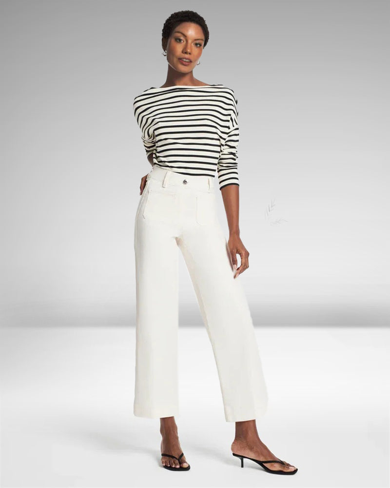 Owronline - Cropped Wide-Leg Patch Pocket Jeans