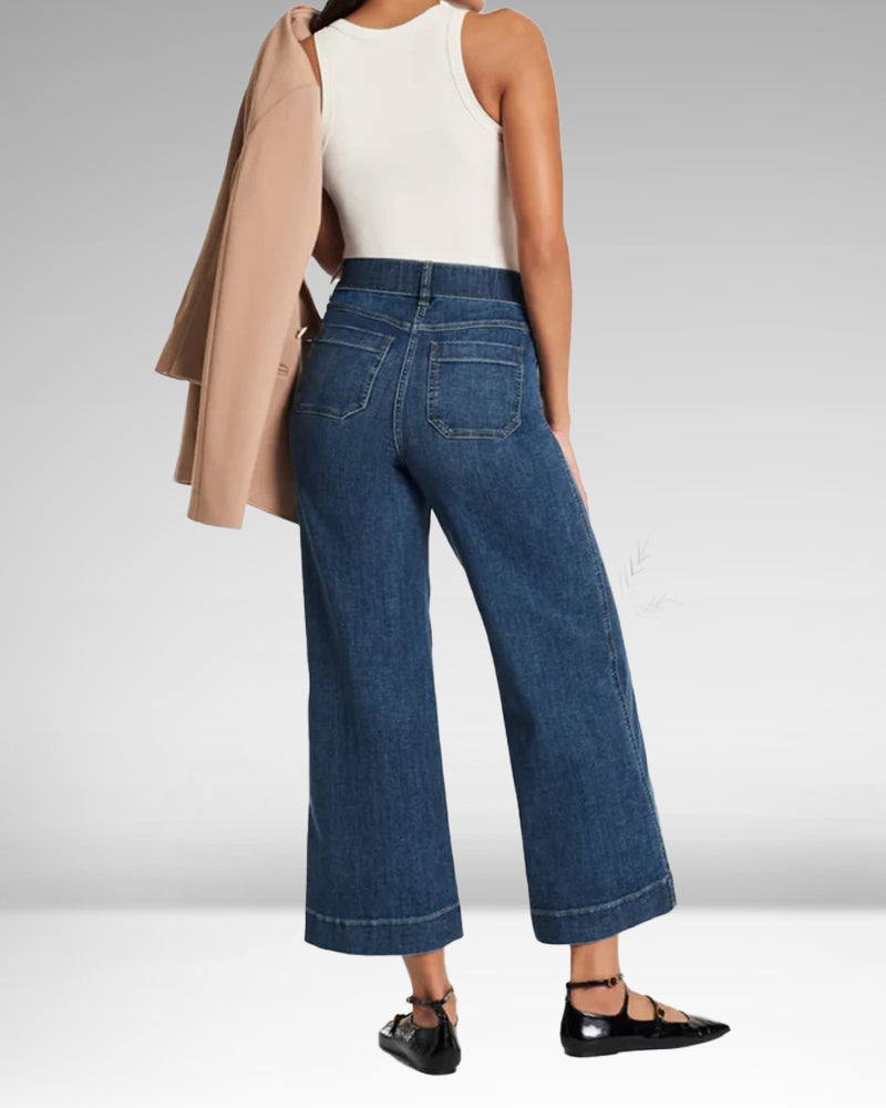 Owronline - Cropped Wide-Leg Patch Pocket Jeans