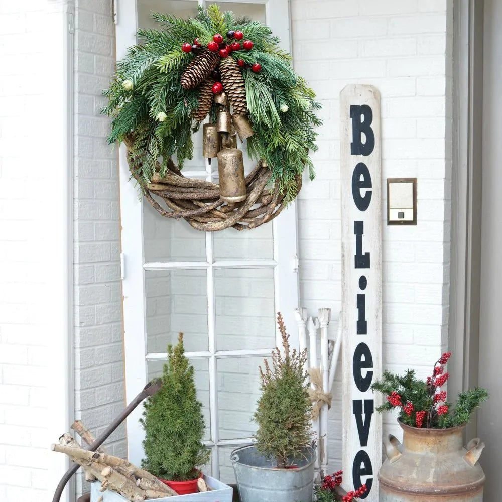 Owronline - Farmhouse Christmas Wreath, Boho Wreath, Holiday Wreath