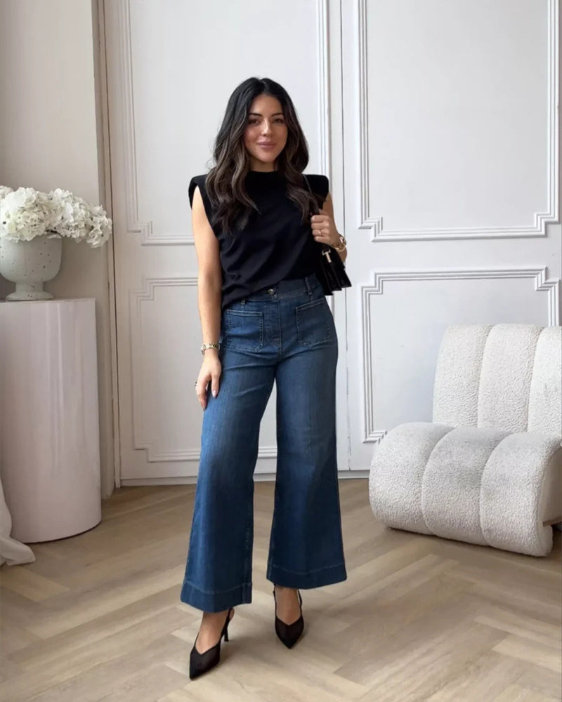 Owronline - Cropped Wide-Leg Patch Pocket Jeans