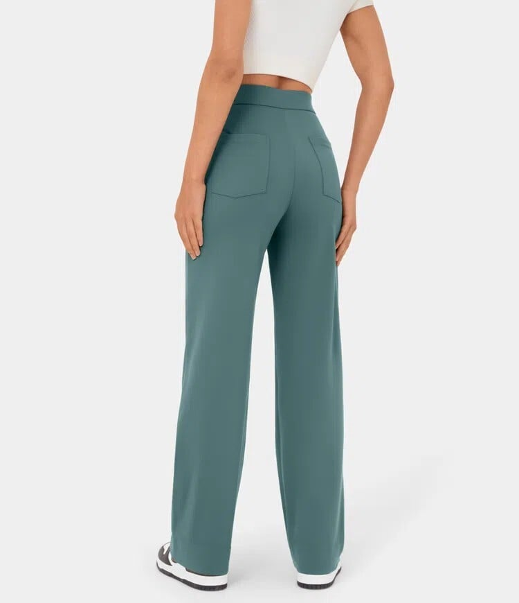 Owronline - High Waisted Button Multiple Pockets Straight Leg Casual Pants