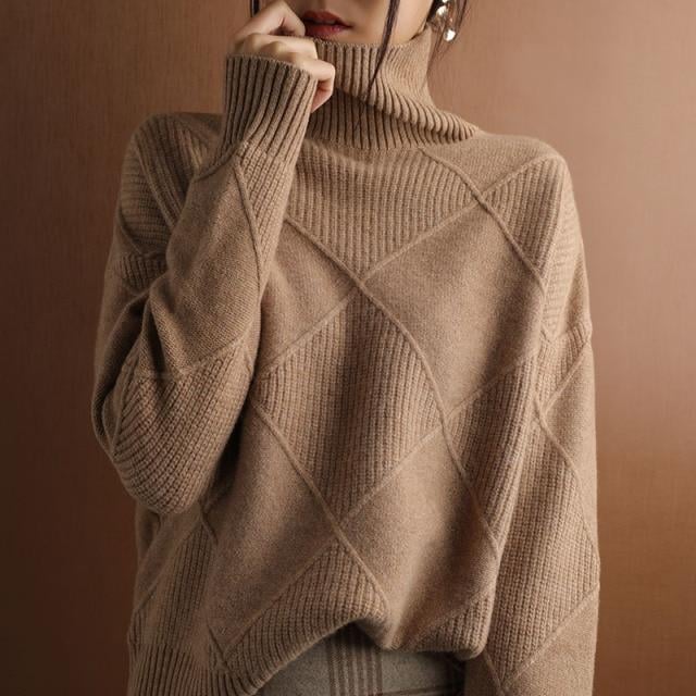 Owronline - Loose Cashmere Turtleneck Sweater Cardigan