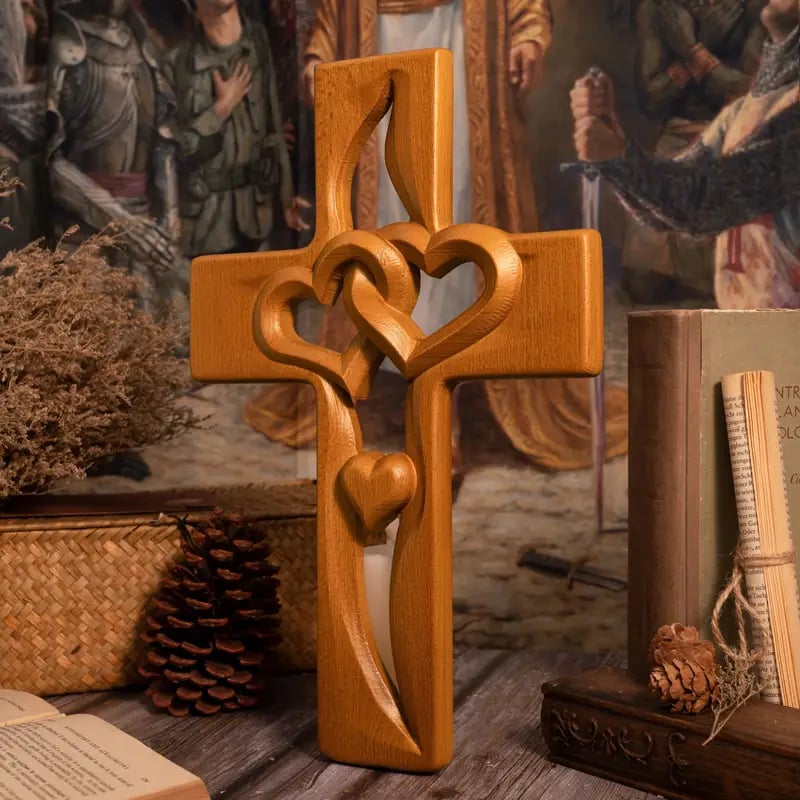 Owronline - Intertwined Heart Wooden Cross(6.3*9.8 in)