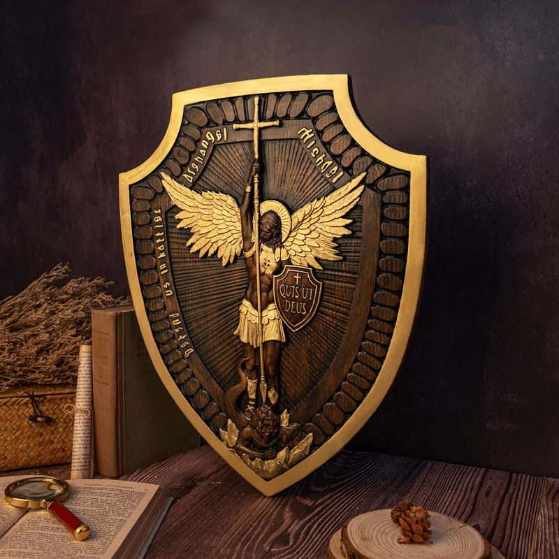 Owronline - Shield Archangel Michael solid wood carving gift