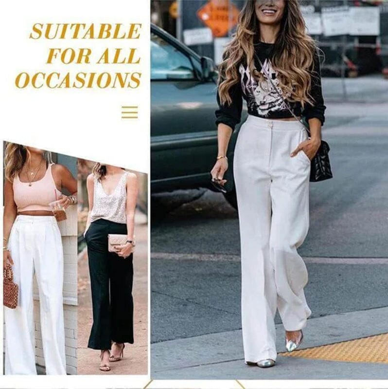 Owronline - Fashionable Commuter Drape Slimming High-Waisted Wide Leg Pants