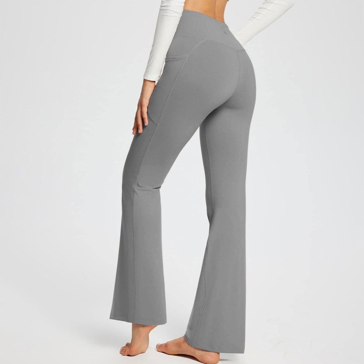 Owronline - High Waisted Lift Butt Flare Yoga Leggings With Pockets