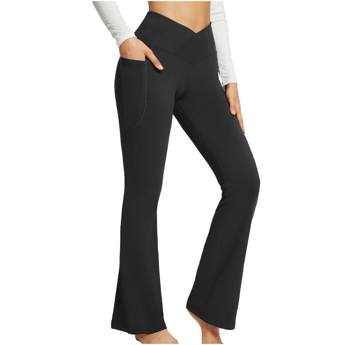 Owronline - High Waisted Lift Butt Flare Yoga Leggings With Pockets