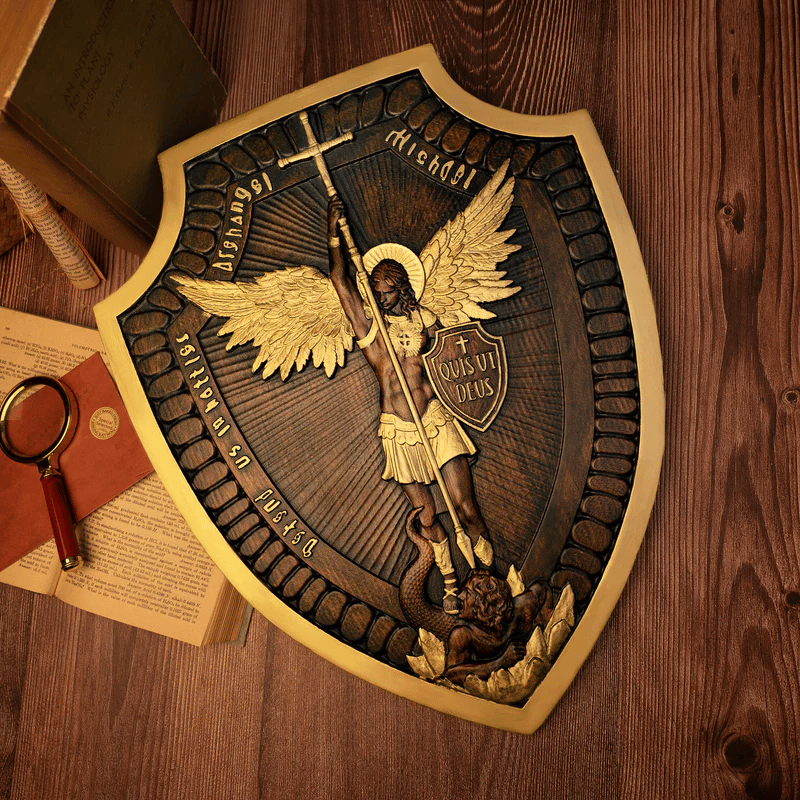 Owronline - Shield Archangel Michael solid wood carving gift