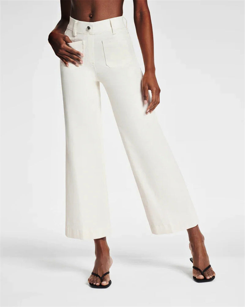 Owronline - Cropped Wide-Leg Patch Pocket Jeans