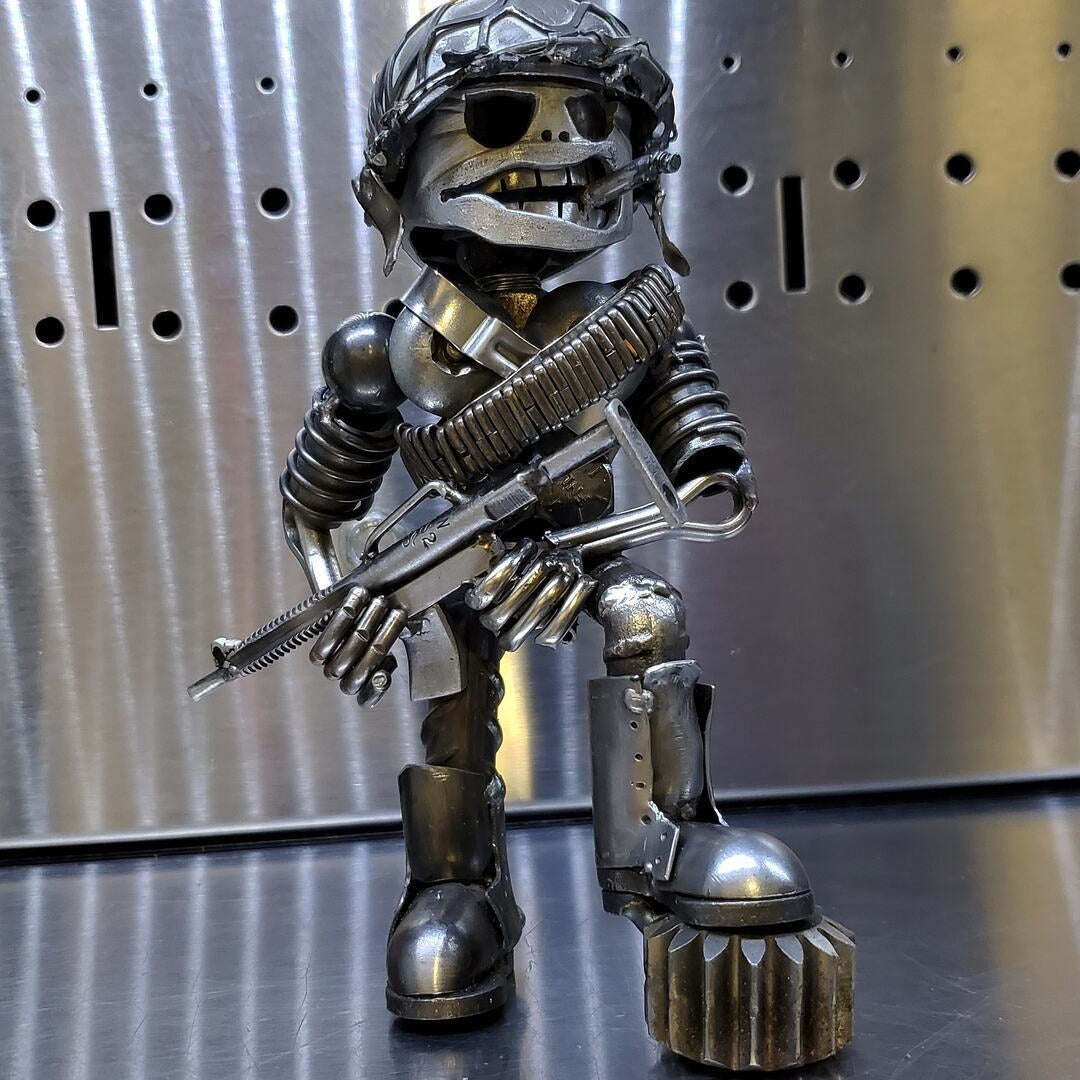 Owronline - Metal Standing Warrior Sculpture 🤖 Handmade-Piston Man