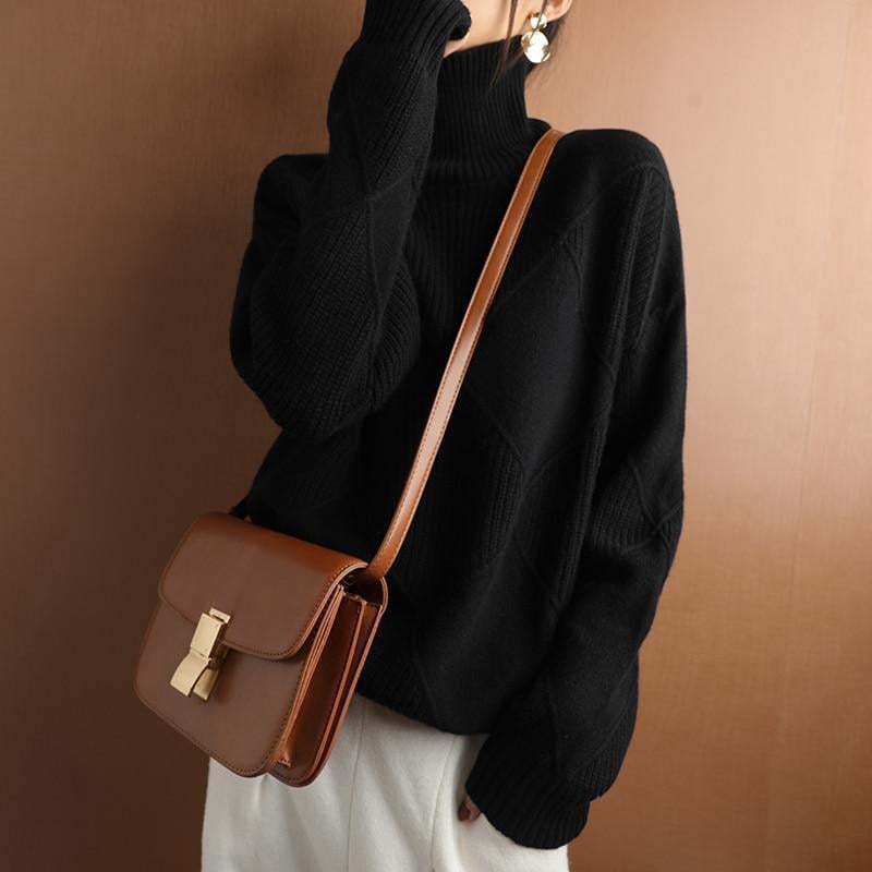 Owronline - Loose Cashmere Turtleneck Sweater Cardigan