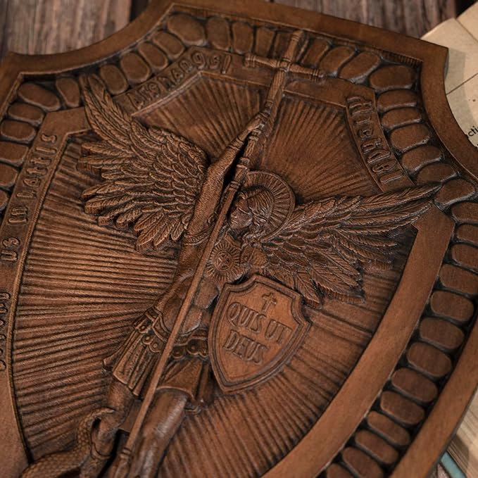 Owronline - Shield Archangel Michael solid wood carving gift