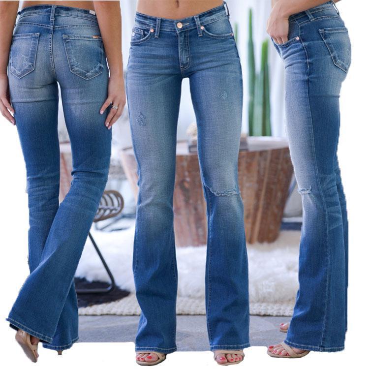 Owronline - 70s Stretch Hip Hugger Street Style Bootcut Jeans