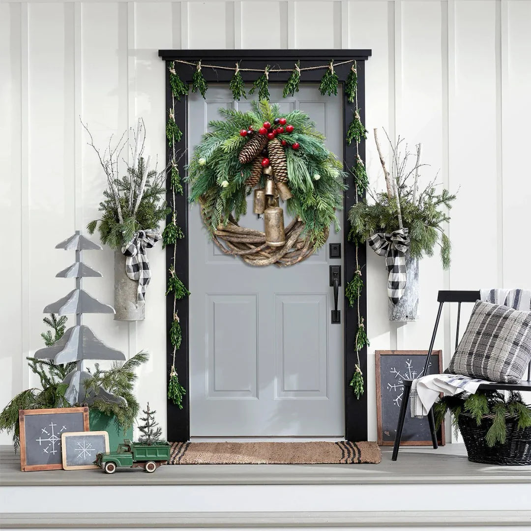 Owronline - Farmhouse Christmas Wreath, Boho Wreath, Holiday Wreath